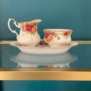 Vintage Royal Albert Creamer and Sugar with serving tray